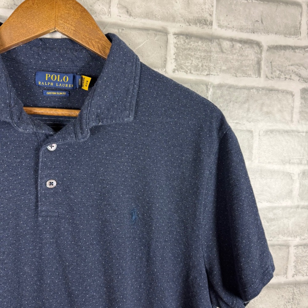Polo Ralph Lauren Mens XL Custom Slim Fit Navy Blue Polka Dot Polo Shirt Cotton